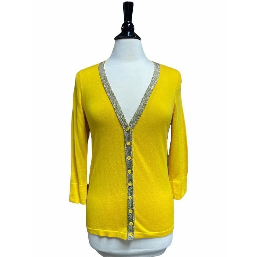 The Limited Mustard & Gold Shimmer 3/4 Sleeve Cardigan Size Medium NWT